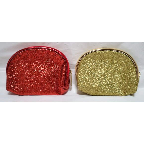 SeneGence Lot of 2 Red & Gold Glitter Cosmetic Makeup Bags with Gold Zippers - Picture 6 of 7